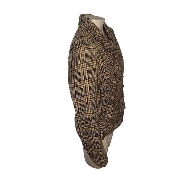 Vintage Plaid Wool Two-Piece Jacket Sleeveless Top Brown/Beige Checkered Women S - Picture 5 of 10